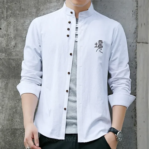 Kf H86644003d457415198731816ef345a5az 2022 Traditional Chinese Men Retro Casual Shirt Cotton Tops Male Stand Collar Solid Color Kung Fu Traditional Chinese Men Retro Casual Shirt Cotton Tops Male Stand Collar Solid Color Kung Fu Clothes Tunic Tang Suit