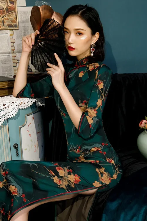 Kf H8bfafa60f55d4e1591802775e8a2764am Spring New Green Elegant Retro Women Chinese Traditional Dress Qipao Printing Cheongsam Long Qi Pao Dresses Spring New Green Elegant Retro Women Chinese Traditional Dress Qipao Printing Cheongsam Long Qi Pao Dresses Plus Size 4XL