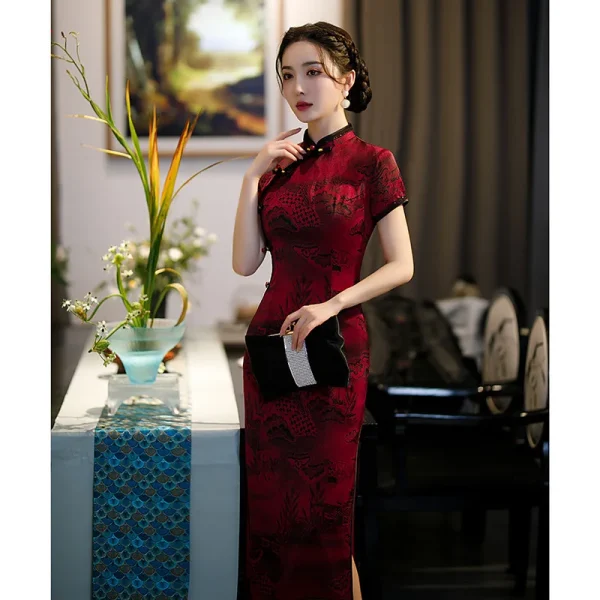 Kf H968f6e4e82da41b890fc787ea8671c8cv Print Leaf Vintage Button Chinese Women Classic Cheongsam Sexy Slim Long Evening Dress Summer Vestidos Mandarin Print Leaf Vintage Button Chinese Women Classic Cheongsam Sexy Slim Long Evening Dress Summer Vestidos Mandarin Collar Qipao