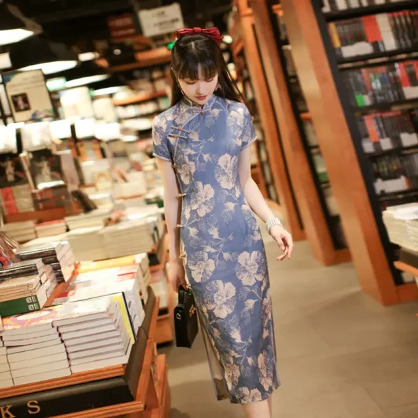 Kf H9973c37f00754397bffb68192a3a6e1fo Women Chinese Style Dress Cheongsam Retro Elegant Blue Qipao Cheongsam Plus Size 3xl Vestido China Summer Women Chinese Style Dress Cheongsam Retro Elegant Blue Qipao Cheongsam Plus Size 3XL Vestido China Summer Clothing Qipao