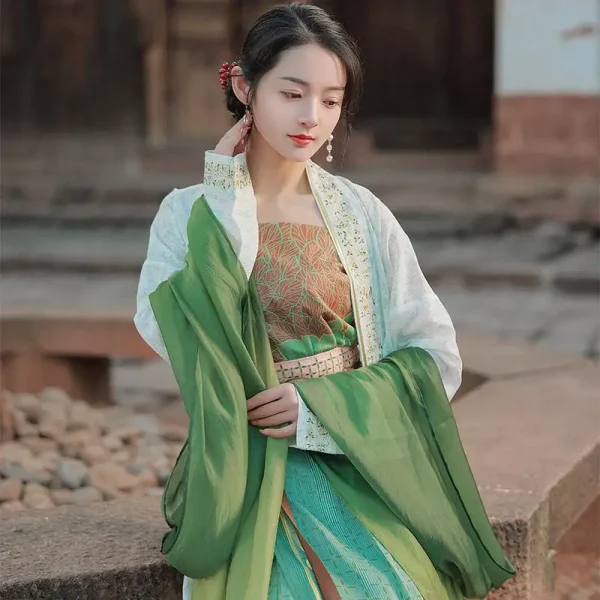 Kf H9e141c8a63034c55b1d1a4ad3211fe87g Improved Golden Branches And Jade Leaves Song Hanfu Women S Spring Summer And Autumn Green Raccoon improved , golden branches and jade leaves, Song Hanfu women's spring, summer and autumn green raccoon skirt, Chinese style