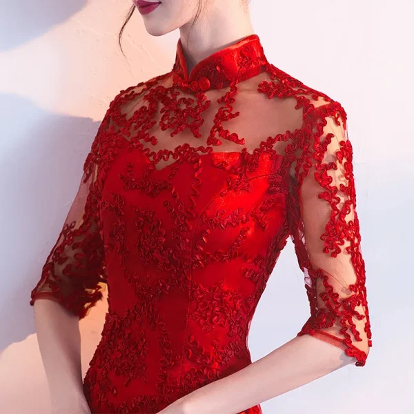 Kf Htb12dpta6fguurjy1zeq6z0kfxas 2020 Red Chinese Wedding Dress Female Long Half Sleeve Cheongsam Slim Chinese Traditional Dress Women Qipao Red Chinese Wedding Dress Female Long Half Sleeve Cheongsam Slim Chinese Traditional Dress Women Qipao for Wedding Party