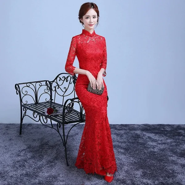 Kf Htb19zr Svzqk1rjszfoq6zfcxxam Red Lace Bride Long Cheongsam Chinese Traditional Dress Vintage Hollow Modern Wedding Qi Pao Vestido Oriental Red Lace Bride Long Cheongsam Chinese Traditional Dress Vintage Hollow Modern Wedding Qi Pao Vestido Oriental Mermaid Dresses