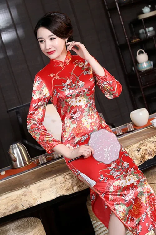 Kf Htb1m1lmel1d3kvjszfyq6zufpxas Elegant Women Print Flower Wedding Dress Oriental Bride Satin Mandarin Collar Evening Qipao Oversize 6xl Long Elegant Women Print Flower Wedding Dress Oriental Bride Satin Mandarin Collar Evening Qipao Oversize 6XL Long Sleeve Cheongsam