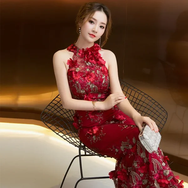 Kf Htb1mau6bilrk1rjy1zdq6ynnpxaw Red Mermaid Evening Dresses Halter Sleeveless Long Formal Party Dresses 3d Lace Embroider Floor Length Trumpet Red Mermaid Evening Dresses Halter Sleeveless Long Formal Party Dresses 3D Lace Embroider Floor Length Trumpet Evening Dresses