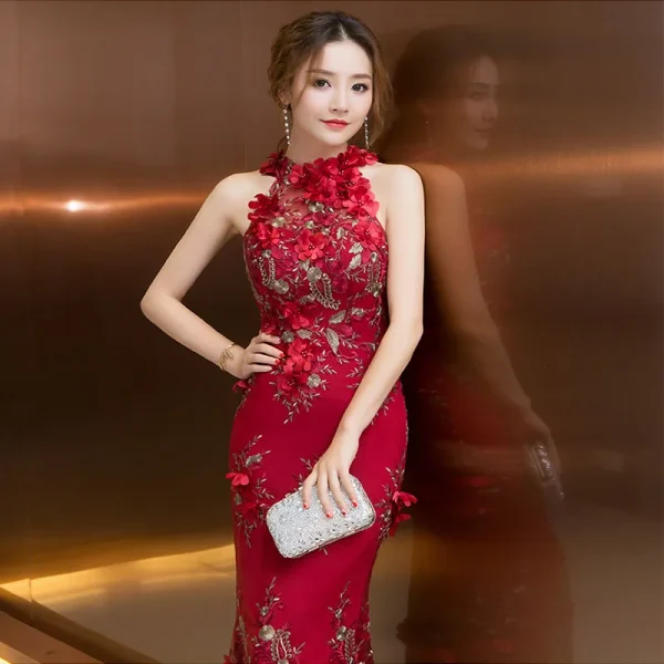 Kf Htb1pd34bh Rk1rkhfqdq6yjafxav Red Mermaid Evening Dresses Halter Sleeveless Long Formal Party Dresses 3d Lace Embroider Floor Length Trumpet Red Mermaid Evening Dresses Halter Sleeveless Long Formal Party Dresses 3D Lace Embroider Floor Length Trumpet Evening Dresses