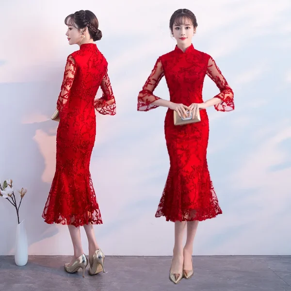 Kf Htb1scywh29tbunjy0fcq6zeifxak 2020 Red Chinese Wedding Dress Female Long Half Sleeve Cheongsam Slim Chinese Traditional Dress Women Qipao Red Chinese Wedding Dress Female Long Half Sleeve Cheongsam Slim Chinese Traditional Dress Women Qipao for Wedding Party