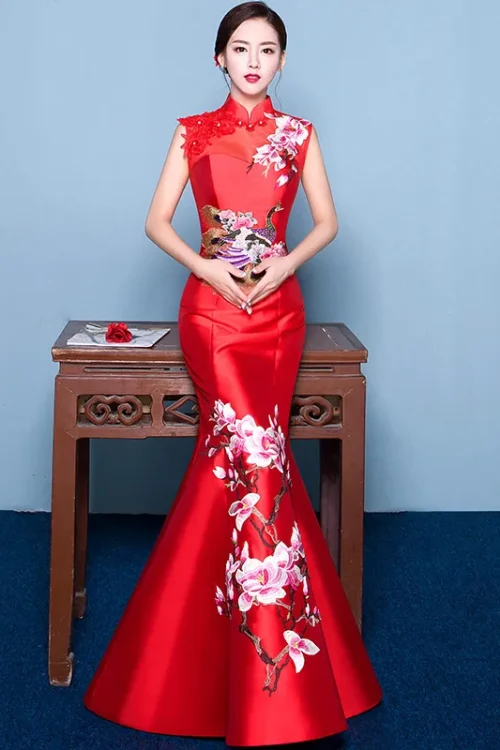 Kf Htb1z8 Pkdbj8kjjy1zjq6yqapxab Mermaid Tail Asian Style Short Sleeve Fashion Red Embroidery Bride Wedding Qipao Long Cheongsam Chinese Traditional Mermaid Tail Asian style Short Sleeve Fashion Red Embroidery Bride Wedding Qipao Long Cheongsam Chinese Traditional Dress Retro