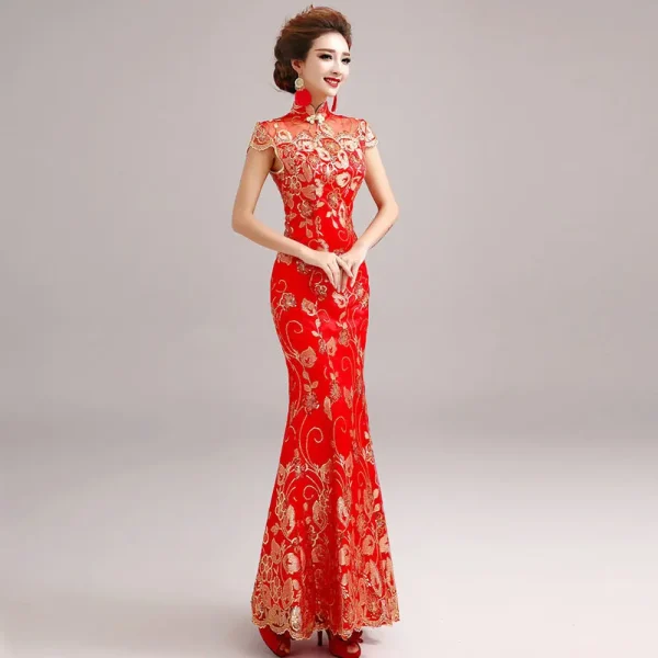 Kf Hc3b20187e15149cfbd102af4f88fba557 Female Long Short Sleeve Cheongsam Gold Sequin And Embroidery Chinese Traditional Dress Women Qipao Red Chinese Female Long Short Sleeve Cheongsam Gold Sequin and Embroidery Chinese Traditional Dress Women Qipao Red Chinese Wedding Dress