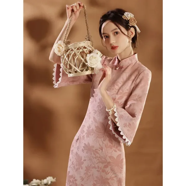 Kf Hc407897f24204389921ac9512a67aff0h Pink Cheongsam Improved Autumn Style 2021 New Chinese Qipao Modern Young Girl Elegant Dress Winter Long Pink Cheongsam Improved Autumn Style 2021 New Chinese Qipao Modern Young Girl Elegant Dress Winter Long Sleeve