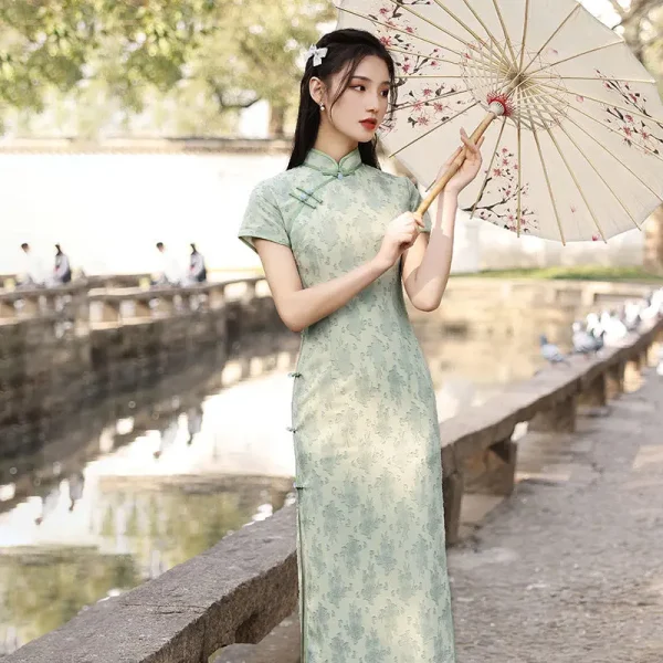 Kf Hcf1aeb65a2274bb4aa0978aadfa0708et Female Qipao Floral Print Short Cheongsam Vestidso Elegant Chinese Style Dress Green Novelty Retro Evening Party Female Qipao Floral Print Short Cheongsam Vestidso Elegant Chinese Style Dress Green Novelty Retro Evening Party Daily Dress