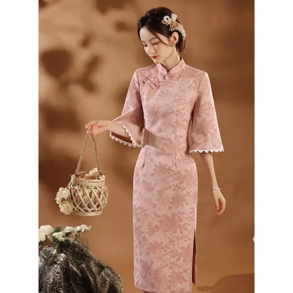 Kf Hcf9aaf3434f34ef79458ca8bcb281358g Pink Cheongsam Improved Autumn Style 2021 New Chinese Qipao Modern Young Girl Elegant Dress Winter Long Pink Cheongsam Improved Autumn Style New Chinese Qipao Modern Young Girl Elegant Dress Winter Long Sleeve