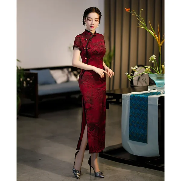 Kf Hd581143f204f43ea8cd2a62eee5cceedg Print Leaf Vintage Button Chinese Women Classic Cheongsam Sexy Slim Long Evening Dress Summer Vestidos Mandarin Print Leaf Vintage Button Chinese Women Classic Cheongsam Sexy Slim Long Evening Dress Summer Vestidos Mandarin Collar Qipao