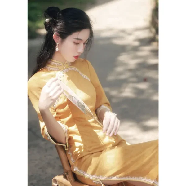 Kf Hd99c281973d54e4fb5bd5ef37114f73fa Chinese Style Cheongsam Yellow Retro Qipao 2021 New Long Style Young Girl Daily Modern Improved Oriental Chinese Style Cheongsam Yellow Retro Qipao New Long Style Young Girl Daily Modern Improved Oriental Dress Autumn Winter