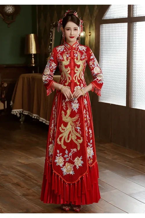 Kf Hed6ecc27d8bf4e46b4545d25a6b055e90 Red Size 4xl 5xl 6xl Bride Dress Wedding Dress Retro Dress Chinese Cheongsam Dress The Bride Red Size 4XL 5XL 6XL Bride Dress Wedding Dress Retro Dress Chinese Cheongsam Dress The Bride Toast Clothing Long Section