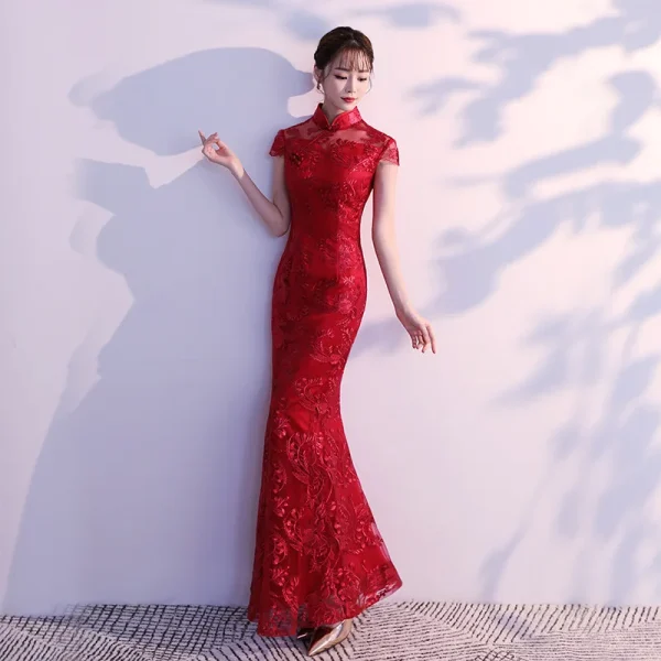 Kf Hee36589a0d344035bac168618f75be37k Lace Mermaid Chinese Style Lady Cheongsam Long Tight Elegant Dress Big Size 3xl Vestidso Vintage Red Lace Mermaid Chinese Style Lady Cheongsam Long Tight Elegant Dress Big Size 3XL Vestidso Vintage Red Bride Wedding Qipao