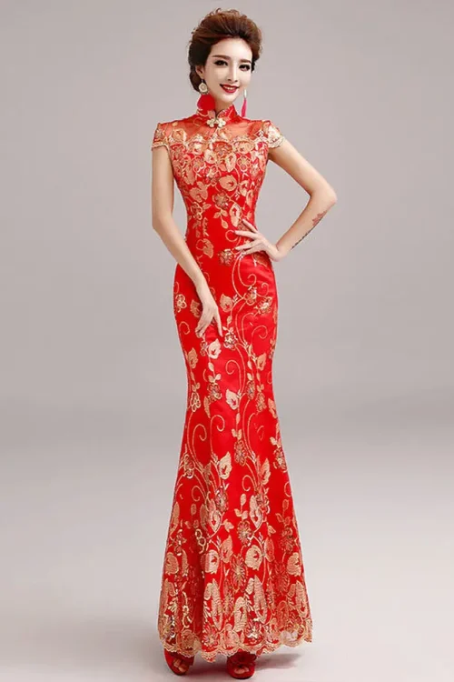 Kf Hf0cfa561494e497abe604936e0d41b5bg Female Long Short Sleeve Cheongsam Gold Sequin And Embroidery Chinese Traditional Dress Women Qipao Red Chinese Female Long Short Sleeve Cheongsam Gold Sequin and Embroidery Chinese Traditional Dress Women Qipao Red Chinese Wedding Dress