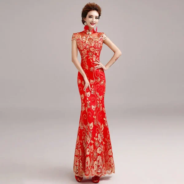 Kf Hf0cfa561494e497abe604936e0d41b5bg Female Long Short Sleeve Cheongsam Gold Sequin And Embroidery Chinese Traditional Dress Women Qipao Red Chinese Female Long Short Sleeve Cheongsam Gold Sequin and Embroidery Chinese Traditional Dress Women Qipao Red Chinese Wedding Dress