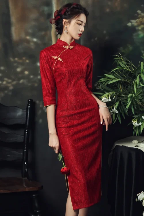 Kf S0090b5019a594691a9d4a6c063122ba12 Stile cinese Abito lungo Rosso Slim Cheongsam Qipao Abito da sposa Festa Hanfu Estate Pizzo Stile cinese Abito lungo Rosso Slim Cheongsam Qipao Abito da sposa Festa Hanfu Estate Pizzo