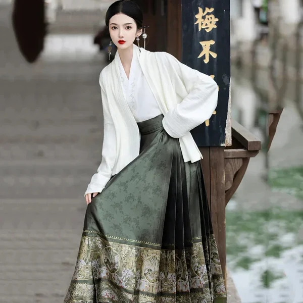 Kf S0093bd411c6b438bbba24249fc1ec9cfb Women Hanfu Skirt Chinese Style Costume Mamianqun Ming Dynasty Weaving Greenhorse Face Skirt Two Piece Daily Women Hanfu Skirt Chinese Style Costume Mamianqun Ming Dynasty Weaving GreenHorse Face Skirt Two-piece Daily Wear Dress Suit New