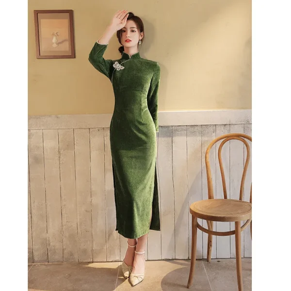 Kf S0127385bdf014e6da624b75c038572a16 Velvet Qipao Evening Dresses Green Silk Cheongsam Dress Printing Large Size Cheongsams Chinese Traditional Oriental Long Qipao Evening Dresses Green Silk Cheongsam Dress Printing Large Size Cheongsams Chinese Traditional Oriental Long Dress