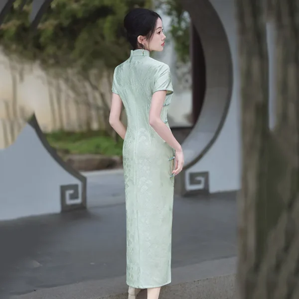 Kf S022f529b829f42449461f3cb7704f161m 2024 New Green Floral Traditional Cheongsam Women Vintage Long Dress Fashion Summer Improved Qipao S To New Green Floral Traditional Cheongsam Women Vintage Long Dress Fashion Summer Improved Qipao S To XXXL