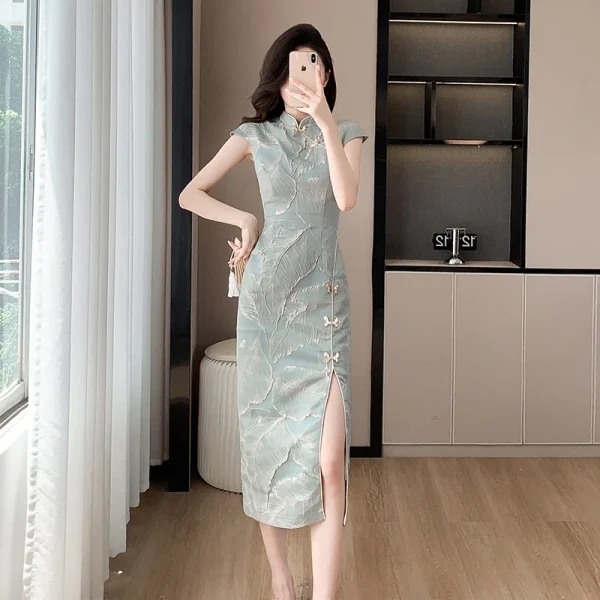 Kf S0621813455cb4c9d8f42b4617ca48f41t Chinese Style Short Qipao Dress Summer High End Split Modern Improved Fashion Cheongsam Chinese Style Short Qipao Dress Summer High-End Split Modern Improved Fashion Cheongsam