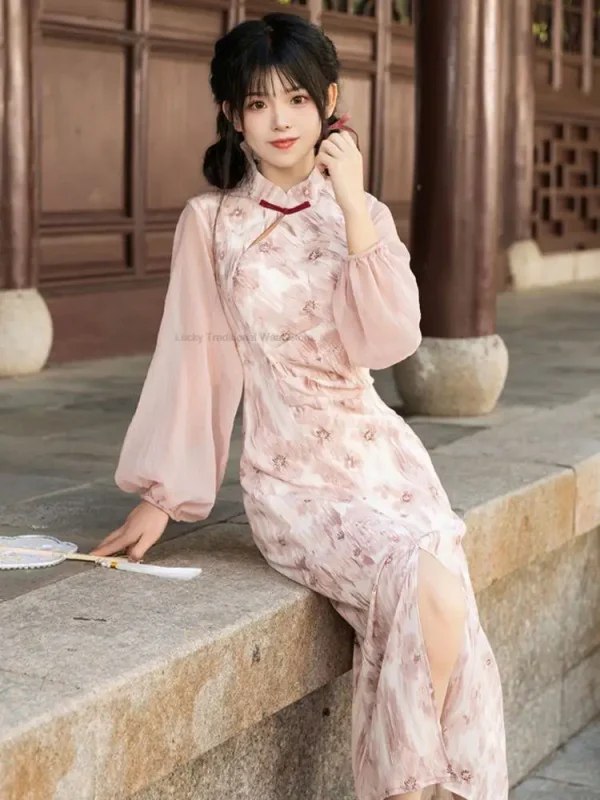 Kf S072b0d127008458dbbbf0c4296cc6151y Chinese Style Hanfu Cheongsam Dress Women A Line Qipao Girl Graceful Style Casual Daily Lady Improved Chinese Style Hanfu Cheongsam Dress Women A Line Qipao Girl Graceful Style Casual Daily Lady Improved Chiffon Cheongsam Dress