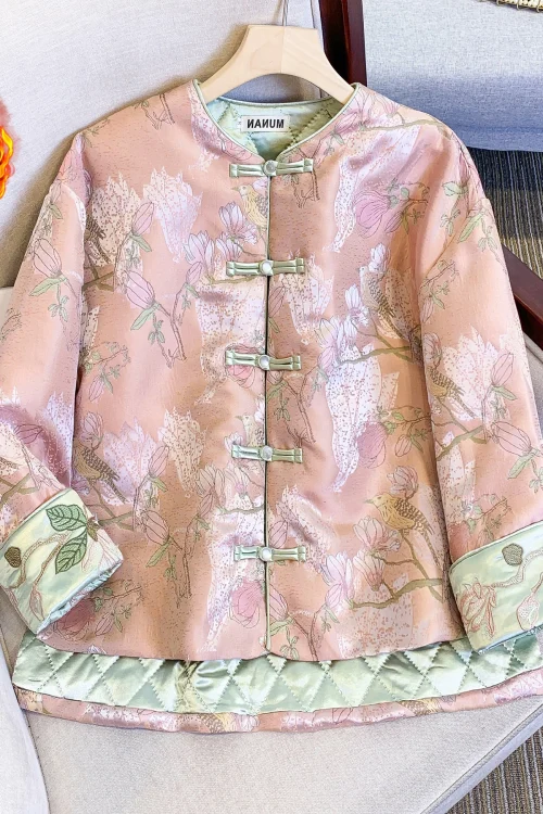 Kf S07320d848acb44538d038430cee9160c1 Ethnic Style Satin Jacquard Chinese Cotton Coat Women Round Neck Irregular Split Embroidery Coat Tang Suit Ethnic Style Satin Jacquard Chinese Cotton Coat Women Round Neck Irregular Split Embroidery Coat Tang Suit