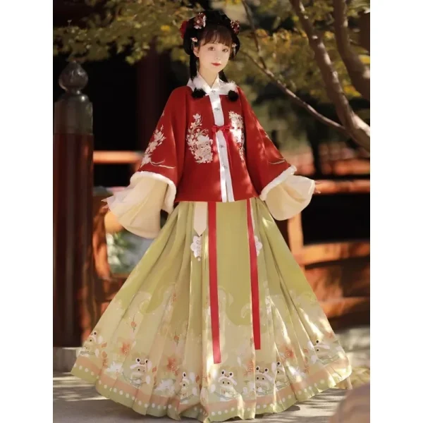 Kf S0796d703cbc34f55a3797f7d5492e090j 3 Colors Winter Heavy Industry Ming Dynasty Dragon Flower Embroidery Thickened Jacket Top Skirt Hanfu Set 3 Colors Winter Heavy Industry Ming Dynasty Dragon Flower Embroidery Thickened Jacket Top Skirt Hanfu Set Women New Year's Dress