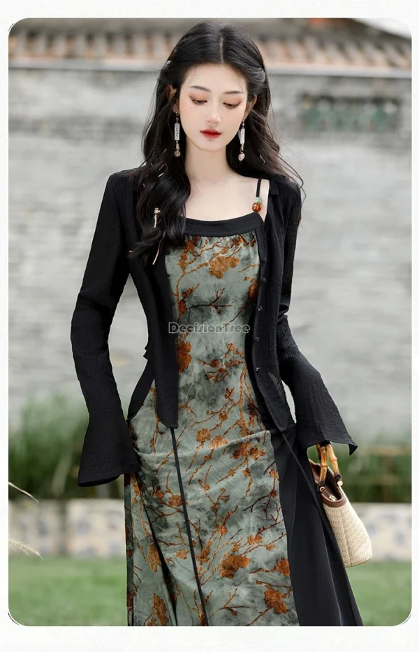 Kf S08b6bc61c8c4482dbcfc1a5e1c74a113q 2024 Chinese Style Vintage Modern Daily Hanfu Set Ink Tie Dye Slim Temperament Split Suspended Dress Chinese style vintage modern daily hanfu set ink tie-dye slim temperament split suspended dress elegant versatile cardigan