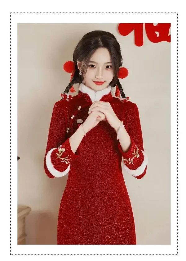 Kf S0abf6332f77a4bfdb1012ce0ceae7730j 2023 Red Cheongsam Modern Chinese Dress For Girls New Year A Line Dress Women Qipao Traditional Red Cheongsam Modern Chinese Dress for Girls New Year A-line Dress Women Qipao Traditional Chinese Improved Cheongsam Dress