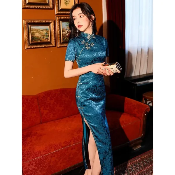 Kf S0addee9759264877a3a42b988918940dx Yourqipao Blue Improved Chinese Traditional Cheongsam Women S Summer Long Qipao Evening Dresses Old Shanghai Retro Blue Improved Chinese Traditional Cheongsam Women's Summer Long Qipao Evening Dresses Old Shanghai Retro Hanfu Skirt