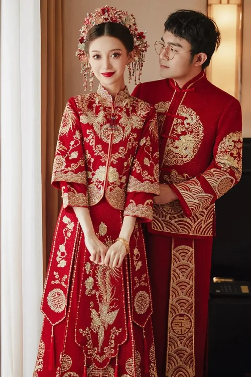 Kf S0d063408638544c6aa473ee8fd75b267f 2023 Chinese Style Bride Groom Qipao Exquisite Dragon Phoenix Embroidery Party Wedding Dress Toast Clothing 2023 Chinese Style Bride Groom Qipao Exquisite Dragon Phoenix Embroidery Party Wedding Dress Toast Clothing