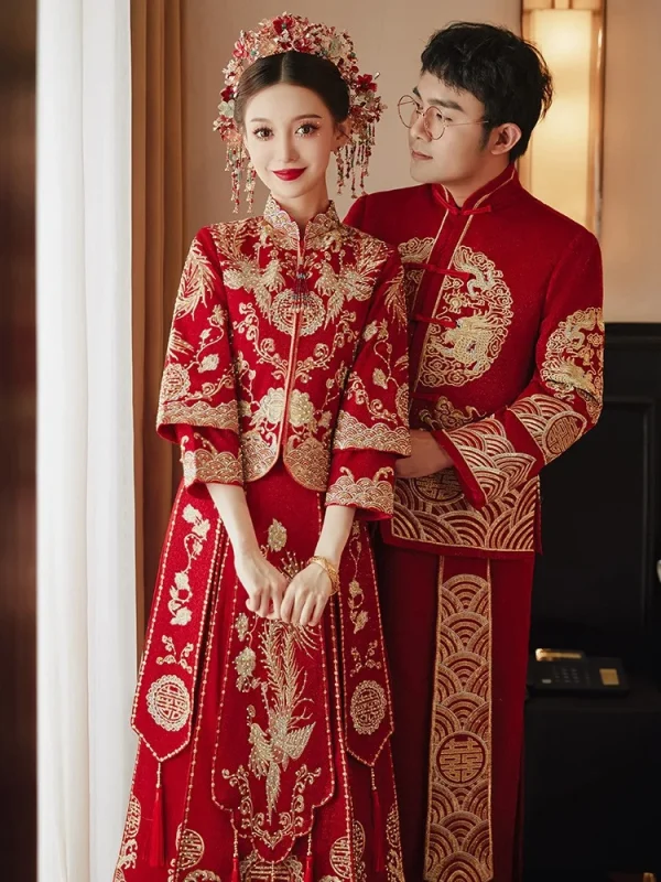 Kf S0d063408638544c6aa473ee8fd75b267f 2023 Chinese Style Bride Groom Qipao Exquisite Dragon Phoenix Embroidery Party Wedding Dress Toast Clothing 2023 Chinese Style Bride Groom Qipao Exquisite Dragon Phoenix Embroidery Party Wedding Dress Toast Clothing