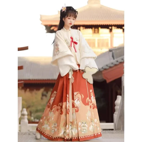 Kf S0e68a524296e45ed971c41d389222204x 3 Colors Winter Heavy Industry Ming Dynasty Dragon Flower Embroidery Thickened Jacket Top Skirt Hanfu Set 3 Colors Winter Heavy Industry Ming Dynasty Dragon Flower Embroidery Thickened Jacket Top Skirt Hanfu Set Women New Year's Dress