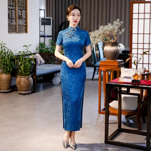 Kf S0f206c4eb1334ba988bd88aaf5f7c4e22 2024 Spring Large Flower Buttons Button Jacquard Cheongsam Dress Folk Style Improved Elegant Show Cheongsam Spring Large Flower Buttons Button Jacquard Cheongsam Dress Folk Style Improved Elegant Show Cheongsam