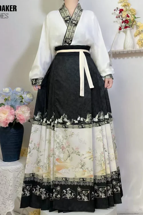 Kf S0f26422c341c47c28f6a0e12a7d0c2b9h China Hanfu Suit Ming Dynasty Horse Face Skirt Daily Chinese Style Pleated Mamian Skirt Modern Chinese China Hanfu Suit Ming Dynasty Horse-Face Skirt Daily Chinese Style Pleated Mamian Skirt Modern Chinese Style Clothes Set