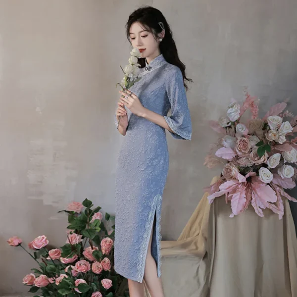 Kf S0f459fec3c794064941e0644646f7c8fu Blue Girl Qipao Tradition China Costume Elegant National Vintage Chinese Style Dress Slim Women Summer Modern Blue Girl Qipao Tradition China Costume Elegant National Vintage Chinese Style Dress Slim Women Summer Modern Improved Cheongsam