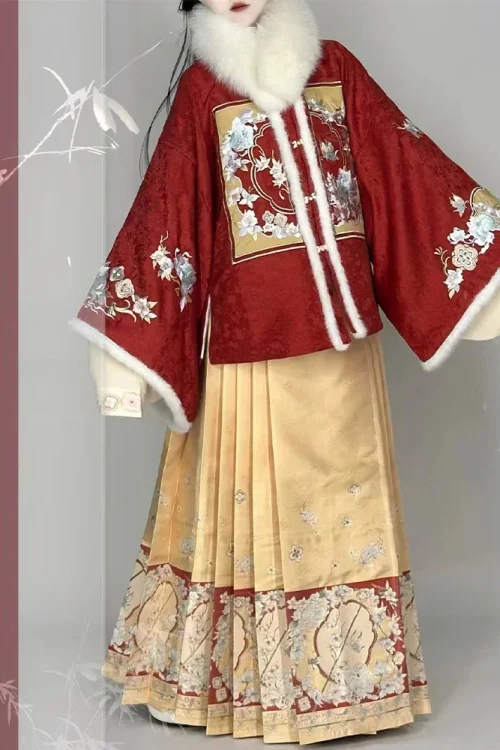 Kf S12e47ddd9f384dc0a1eead683c36e752r Winter Ming Dynasty Gown Embroidery Tang Suit Makeup Flower Horse Face Skirt Blue Cape Traditional Chinese Winter Ming Dynasty Gown Embroidery Tang Suit Makeup Flower Horse Face Skirt Blue Cape Traditional Chinese New Year Hanfu Set