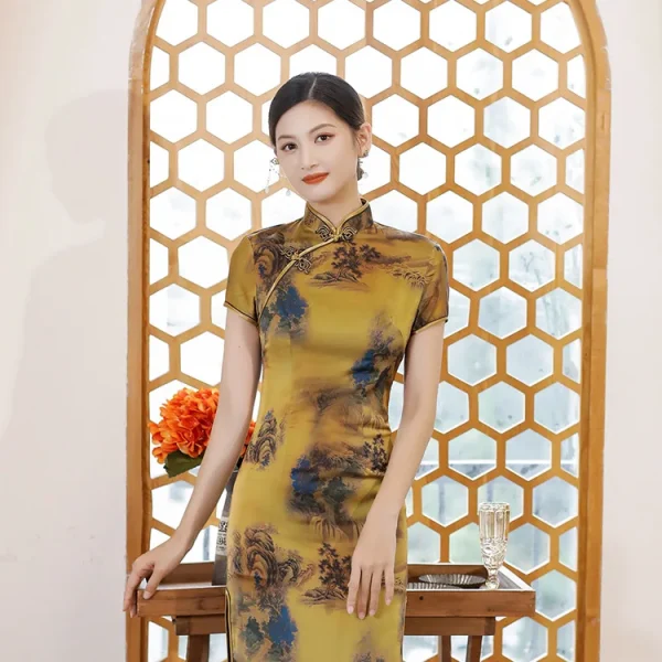 Kf S13a5eb86554e470e87b1137c4f800935c Traditional Chinese Long Cheongsam For Women Print Floral Satin Short Sleeve Qipao Summer Dress Elegant Sexy Traditional Chinese Long Cheongsam for Women Print Floral Satin Short Sleeve Qipao Summer Dress Elegant Sexy Split Vestidos 5XL