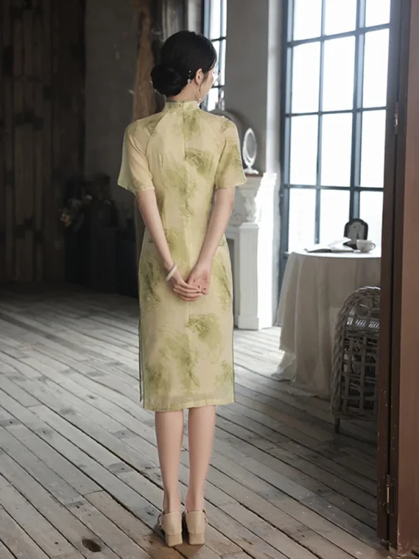 Kf S13efe77b07bf47a4b19ac3cc52061295k Spring Summer Female Long Qipao Elegant Retro Green Chiffon Cheongsam Classic Mandarin Collar Chinese Dress Sexy Spring Summer Female Long Qipao Elegant Retro Green Chiffon Cheongsam Classic Mandarin Collar Chinese Dress Sexy Split Vestidos