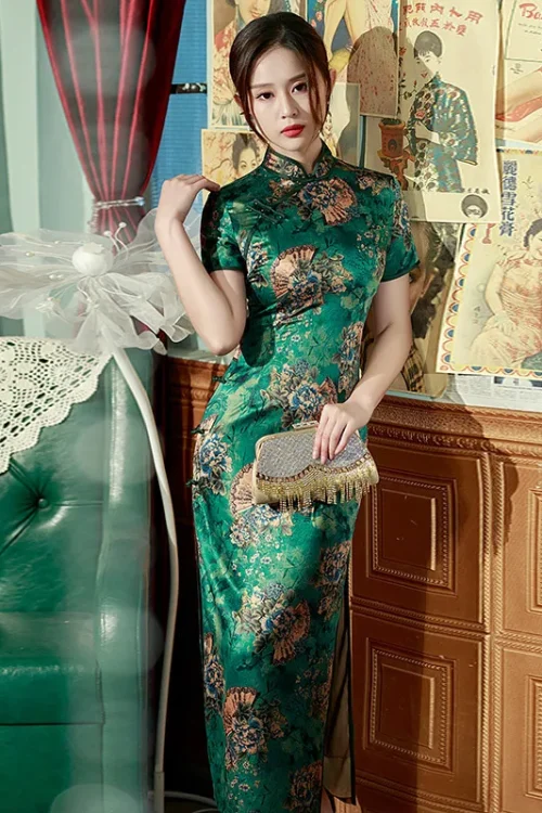 Kf S140cd9a468d848b6b8eea1fbf3cb2ab7v Yourqipao Green Long Cheongsam 2024 New Style Women Retro Catwalk Performance Clothing Chinese Qipao Formal Evening Yourqipao Green Long Cheongsam New Style WOmen Retro Catwalk Performance Clothing Chinese Qipao Formal Evening Gowns