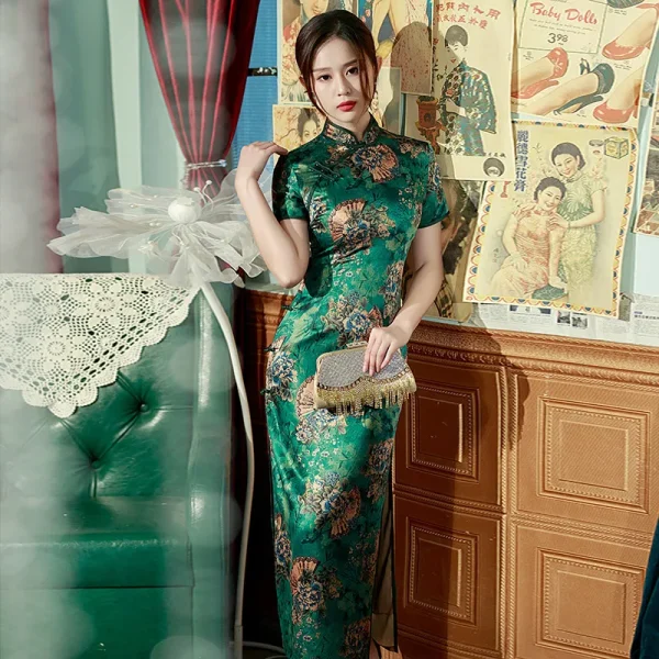 Kf S140cd9a468d848b6b8eea1fbf3cb2ab7v Yourqipao Green Long Cheongsam 2024 New Style Women Retro Catwalk Performance Clothing Chinese Qipao Formal Evening Yourqipao Green Long Cheongsam New Style WOmen Retro Catwalk Performance Clothing Chinese Qipao Formal Evening Gowns