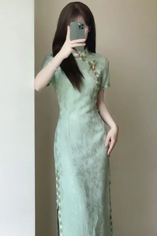 Kf S15020d9133474766b3ce39f1aba8c634o Women Green Cheongsam 2024 Elegant Daily Improved Qipao Summer Young Girls Modern Chinese Dress Long Dresses Women Green Cheongsam Elegant Daily Improved Qipao Summer Young Girls Modern Chinese Dress Long Dresses