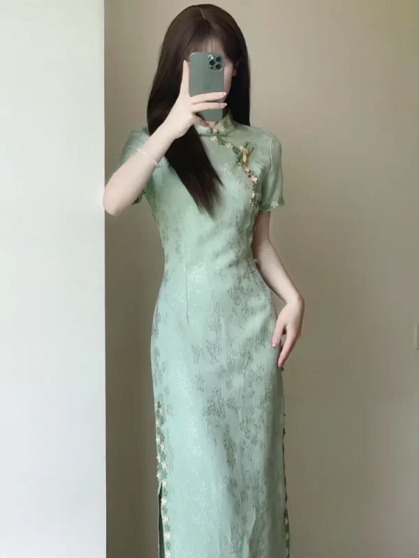 Kf S15020d9133474766b3ce39f1aba8c634o Women Green Cheongsam 2024 Elegant Daily Improved Qipao Summer Young Girls Modern Chinese Dress Long Dresses Women Green Cheongsam Elegant Daily Improved Qipao Summer Young Girls Modern Chinese Dress Long Dresses