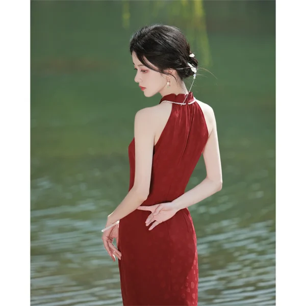 Kf S154390abe79941c89a54b7083af5b912e Improved Jacquard Cheongsam Banquet Dress Bridal Wedding Red New Chinese High End Halter Qipao Female Summer Improved Jacquard Cheongsam Banquet Dress Bridal Wedding Red New Chinese High-end Halter Qipao Female Summer Evening Party Gown