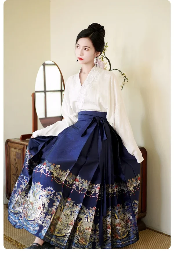 Kf S15974e2b347949cba31aa447a503f13ev Vintage Ming Dynasty Horse Face Skirt Women Mamianqun Improved Hanfu Skirt Pringting Folk Dance Pleated Midi Vintage Ming Dynasty Horse Face Skirt Women Mamianqun Improved Hanfu Skirt Pringting Folk Dance Pleated Midi Skirt Faldas Longue