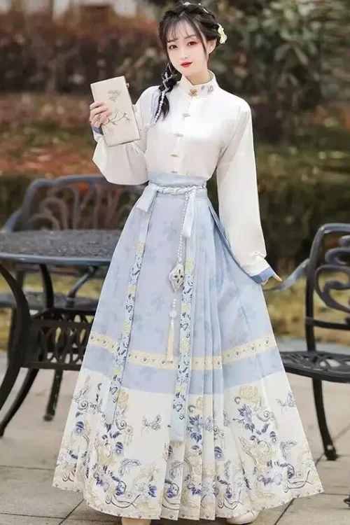 Kf S173a50593c5d4007b3931d192e33ee4c0 2pcs Set Hanfu Horse Face Skirt Modern Women Spring Long Sleeve Blue Black Shirt Skirt Chinese 2pcs Set Hanfu Horse Face Skirt Modern Women Spring Long Sleeve Blue Black Shirt+Skirt Chinese Hanfu Horse Face Skirt For Women