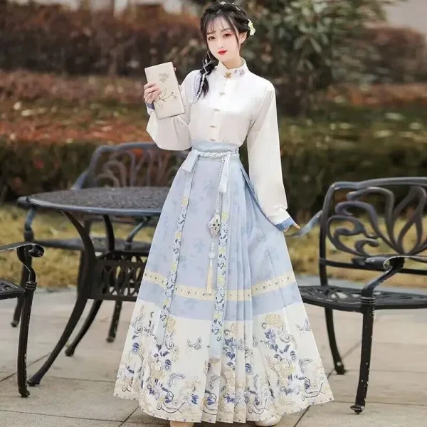 Kf S173a50593c5d4007b3931d192e33ee4c0 2pcs Set Hanfu Horse Face Skirt Modern Women Spring Long Sleeve Blue Black Shirt Skirt Chinese 2pcs Set Hanfu Horse Face Skirt Modern Women Spring Long Sleeve Blue Black Shirt+Skirt Chinese Hanfu Horse Face Skirt For Women